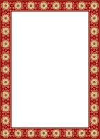 square gold with red ancient Russian ornament. Slavic rectangle, border, frame vector