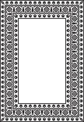 monochrome black square turkish national ornament. Ottoman border, frame. Ethnic floral rectangle, Seljuk Turks pattern.