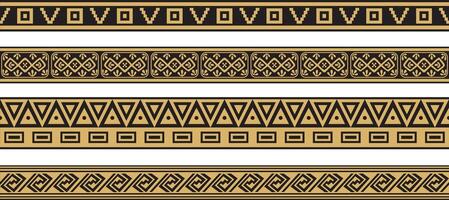 set of gold and black native american ornamental seamless borders. Framework Aztecs, Maya, Incas. vector