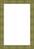 Square gold with green ancient Russian ornament. Slavic rectangle, border, frame. vector