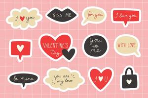 A set of romantic minimalist stickers in the form of messages for Valentine's Day vector