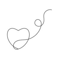 Love shape single-line art creates a heart, symbolizing love with a single, continuous line. vector