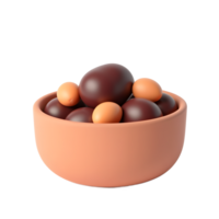 Smooth Chocolate and Peach Eggs in a Terracotta Bowl A Playful 3D Still Life png