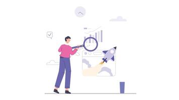 A Man Holding a Magnifying Glass and Looking at a Computer Screen, SEO Optimizing Concept, 2D Animation, 4K Resolution video