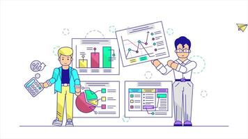 Two People Standing Next to Each Other with Graphs and Charts, Business Mind, Business Statistics video