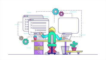 A Man Working on a Laptop in Front of a Desk, 2D Explainer Animation for Business, 4K Resolution video