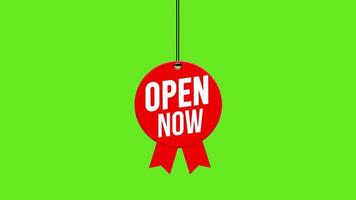 Open Now Sign Hanging on a String on a Green Background 2D Animation video