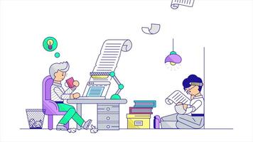 A Man and Woman Sitting at a Desk and Working on a Computer, 2D Animation video
