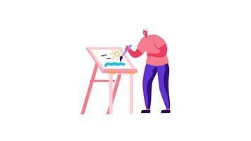 A Man Drawing on a White Easel, 2D Animation Depicting Artistic Creativity and the Process of Creating Art video