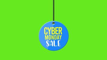 Cyber Monday Sale Hanging Tag on Green Background, 2D Animation, 4K Resolution video