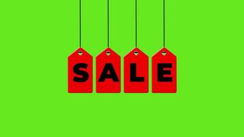 Sale Tags Hanging on Strings on Green Background 2D Animation for Sale Promotion video
