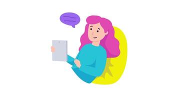 A Woman Sitting on a Chair and Holding a Tablet, 2D Animation video