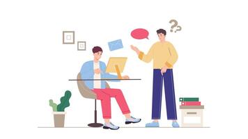 Two Men Sitting at a Desk and Talking About Their Project, Two Businessmen Talking in an Office, 2D Explainer Animation video