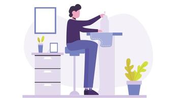 Man Sitting at the Desk with Sewing Machine 2D Animation, Explainer Motion Graphics video