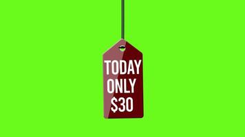 Today Only Price Hanging Tag Icon Animation on Green Background video