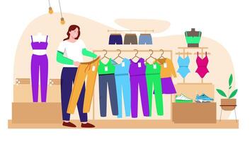 Woman Looking at Clothes in a Store, 2D Animation, 4K Resolution video