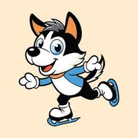 Cute Australian Shepherd Playing Ice Skating Color Background vector