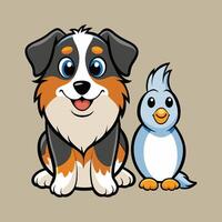 Cute Australian Shepherd with Penguin Color Background vector