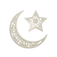 Front views 3d render of carving Islamic crescent and star png