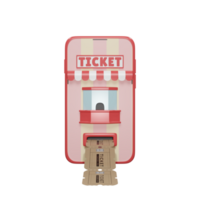 Front view 3D render red smartphone online ticket booking illustration. Ticketing app 3D icon png