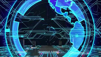 Digital Globe Animation Footage with Cybersecurity Elements and Data Flow video