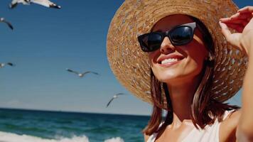 Enjoying a Sunny Day at the Beach Scene Footage with Seagulls video