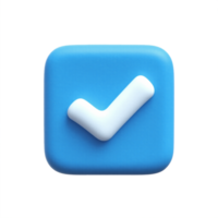 3D Blue button with white check mark 3d render icon isolated transparent background png