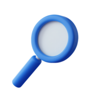 3D blue magnifying glass, 3d render icon isolated on transparent background png