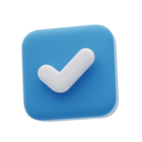 3D Blue button with white check mark icon isolated on transparent background png