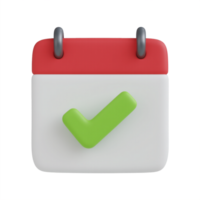 3D calendar with check mark 3d render icon isolated on transparent background png