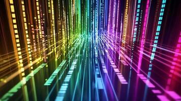 A closeup of encrypted data streams flowing through a network depicted as colorful streams of light illustrating the dynamic nature of data protection in digital environments video