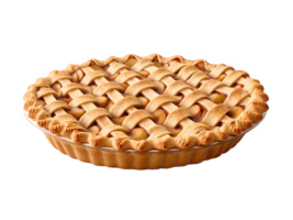 Apple Pie, lattice crust with cinnamon dust cloud, floating apple slices, golden caramel drizzle in motion, commercial food shot, transparent png