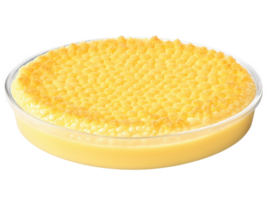 Corn Pudding A comforting corn pudding on a transparent background, with a custard-like texture and bursts of sweet corn kernels, png