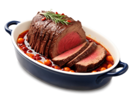 Sauerbraten, German pot roast-style dish with beef marinated in vinegar, dramatic red wine splashing around dark meat png
