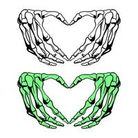 Skeleton hands howing heart shape. T-shirt print for or Halloween. Hand drawing illustration isolated on white background. vector