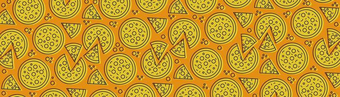 Pizza backdrop. Pizza slices pattern on orange background. vector