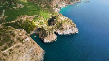 Aerial view of the coast of the island of santorini, greece video