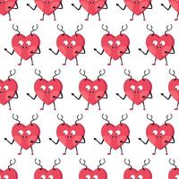 Seamless Cartoon Heart Pattern with Charming Emotional Expressions vector
