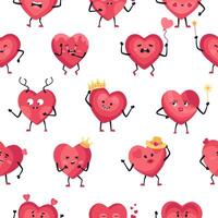 Expressive Heart Mascots in a Fun Seamless Pattern Cartoon Art vector
