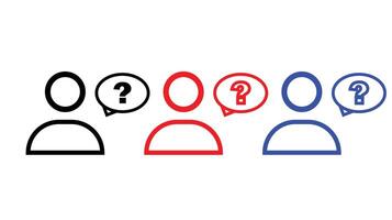 Three colorful user icons with question mark speech bubbles vector