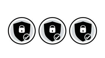 Three black shield icons with locks and check marks vector