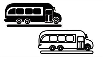 Black and white bus icon designs set against a white background vector