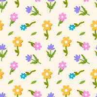 Sunny flowers seamless pattern. Playful colorful print. Flat illustartion. vector