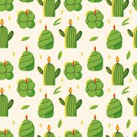 Various Candles seamless pattern. Decorative wax candles for relax and spa. Hand drawn square seamless Pattern. vector