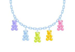 necklace featuring a durable chain adorned with vibrant plastic charms shaped like colorful gummy bears, showcasing a fun, whimsical design perfect for adding a touch of sweetness to any outfit. vector