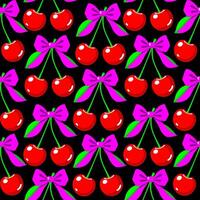 bright seamless pattern with cherries on a bow vector