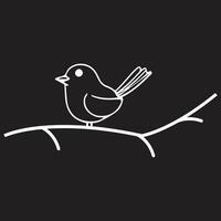 Minimalist White Line Drawing of a Bird on a Branch with Black Background vector