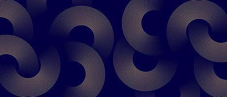 Shiny luxury gold circular pattern lines on dark blue background.Background design for banners vector