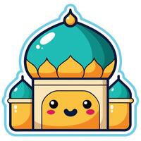 a cartoon mosque with a smiling vector