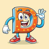cartoon letter d character waving and smiling illustration with simple gradients on a simple background vector